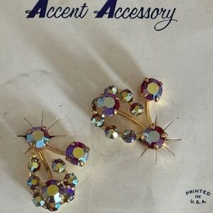 NWT ACCENT Aura Borealis Clip-On Earrings vintage
